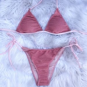 Dusty Rose Glitter Triangle Top Bikini Set 👙